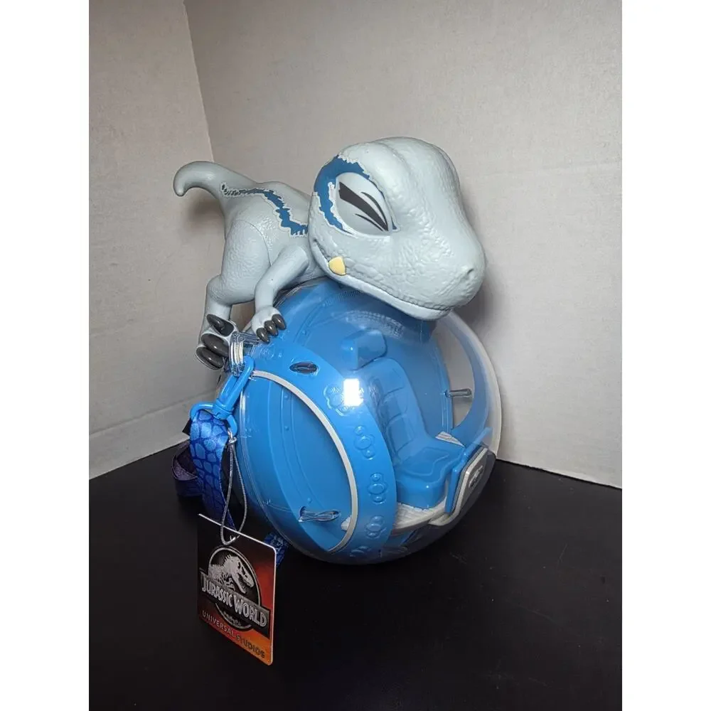 New W/tag Universal Studios Jurassic World Blue Raptor Gyrosphere Popcorn Bucket